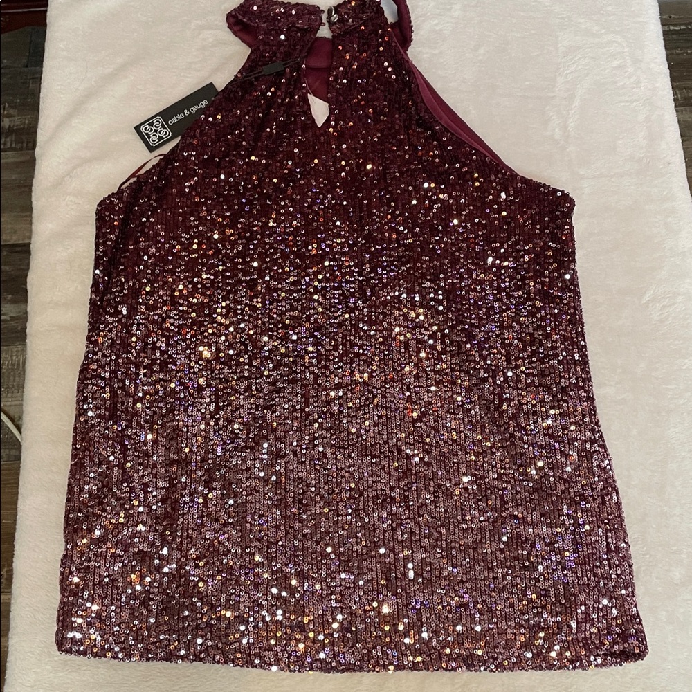 Cable & Gauge Sequin Halter Top in Purple - Picture 6 of 8